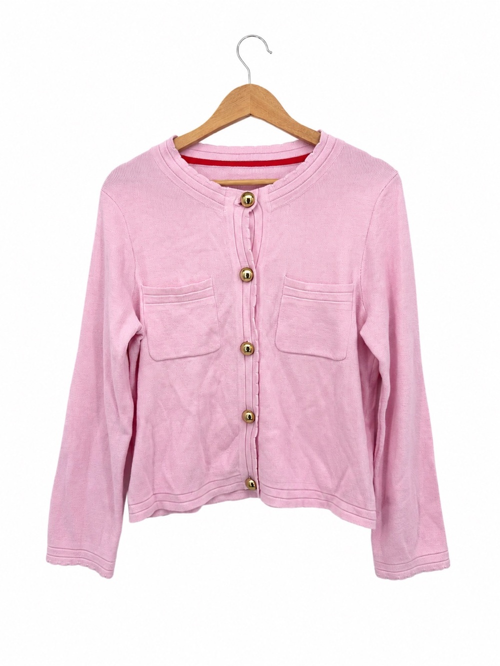 Free Assembly Pink Gold Button Knit Jacket Cardigan Pocket Preppy Size M